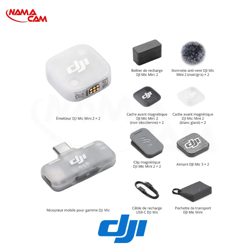 DJI Mic Mini 2 (2 TX + 1 RX + Charging Case) + Mobile Receiver for DJI Mic Series/نماکم